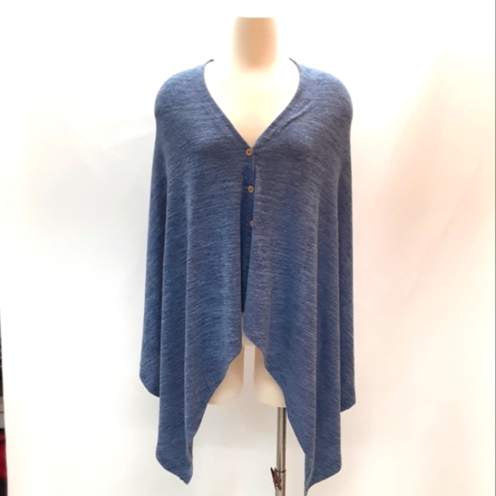 b Boutique Sleeveless hand kerchief hem hi lo button front poncho/cape cardigan